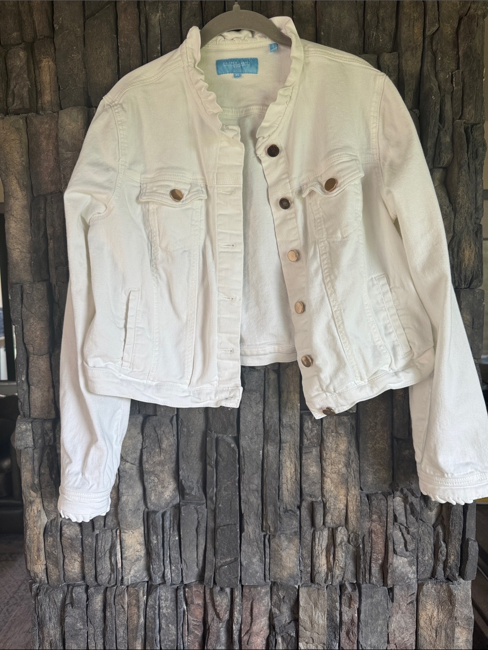 Draper James White Ruffle Collar Denim Jacket